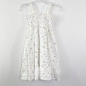 My Little Cozmo Girl's White Floral Organic Cotton Dress Size 4Y Smocked Top